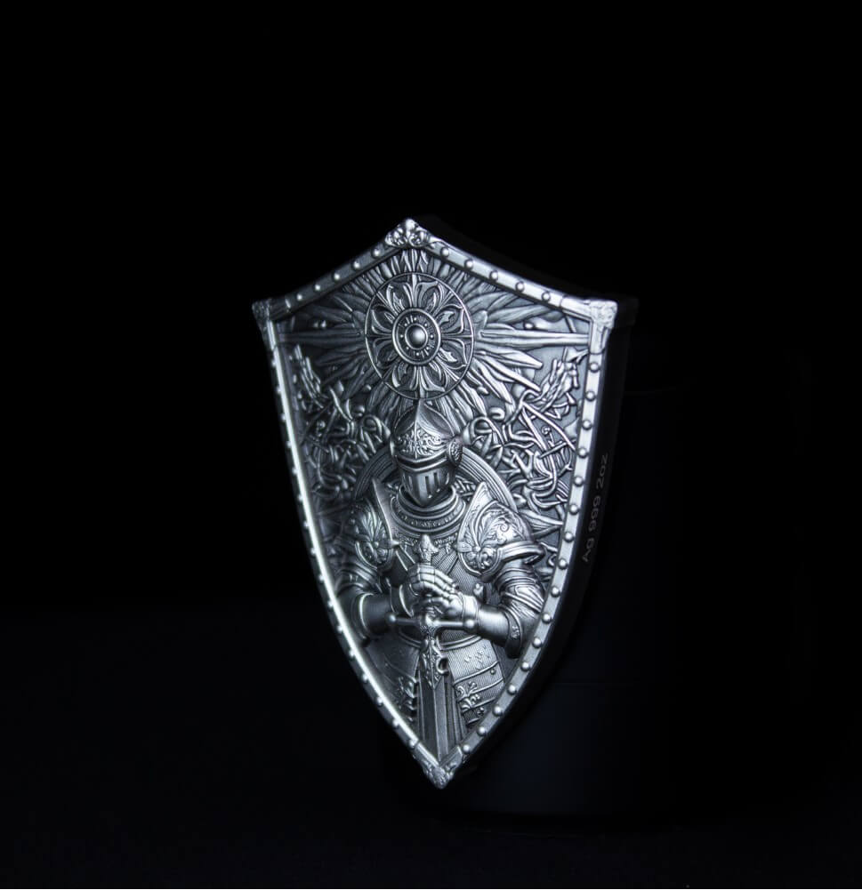 KOMSCO South Korea 2024 The Crusader’s Shield 2 oz Silver Ultra High Relief Antiqued Stacker