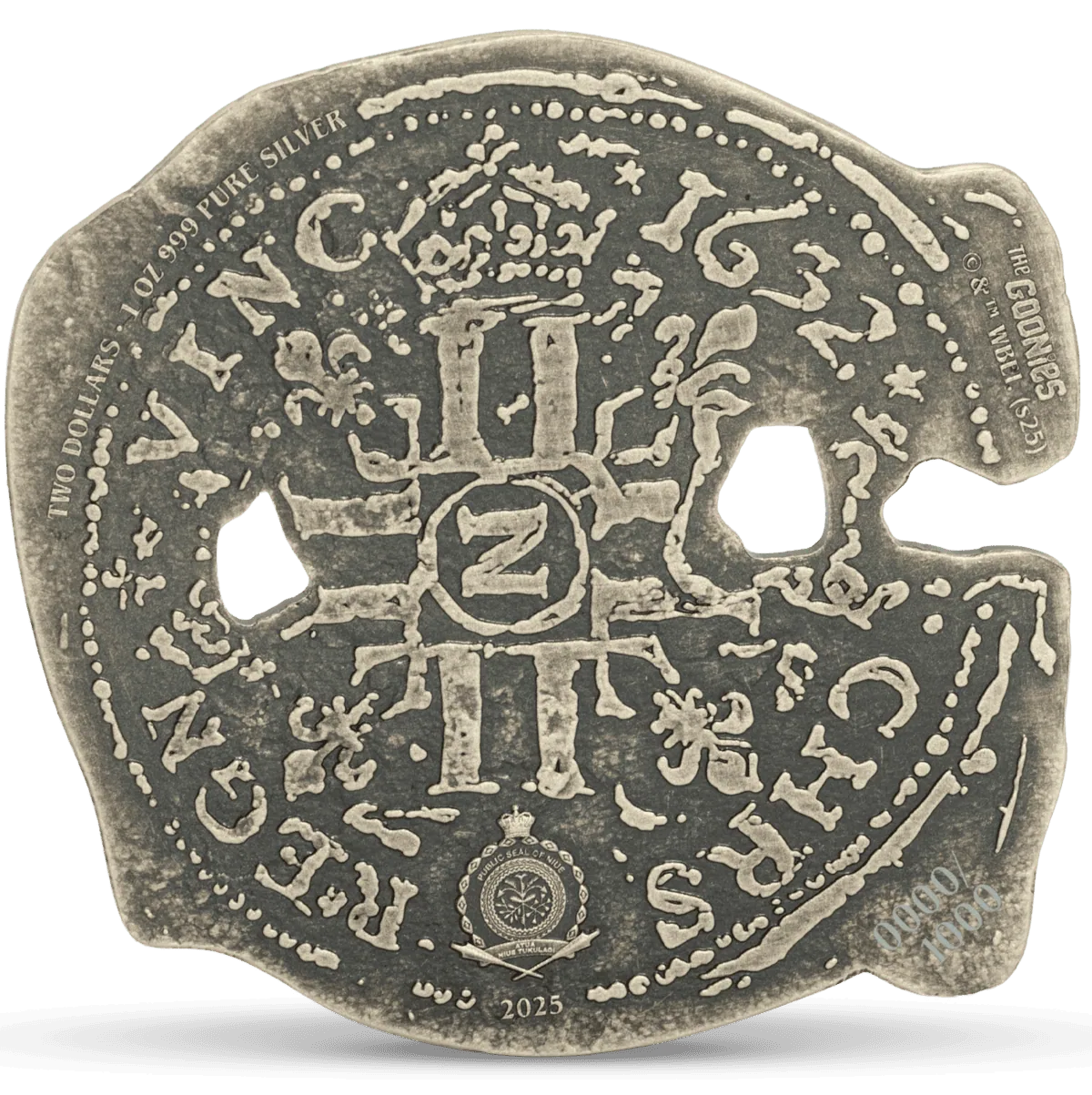 Niue 2025 $2 The Goonies Spanish Doubloon 1 oz .999 Silver Antiqued ^HUGE 51.5mm*