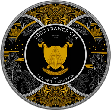 Cameroon 2024 2000 Francs CFA DURGA Rhuthenium Dark Gilded 1 oz .9999 Silver Coin