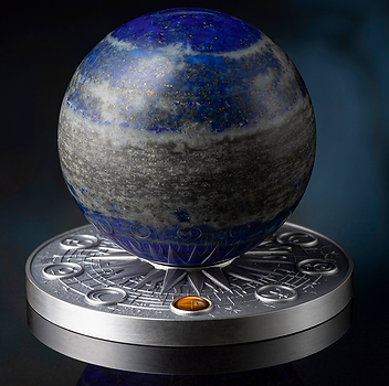 Ghana 2024 10 Cedis EARTH Solar System 2 oz Antique Silver Coin Stand & Removable Lapis Lazuli Planet Earth