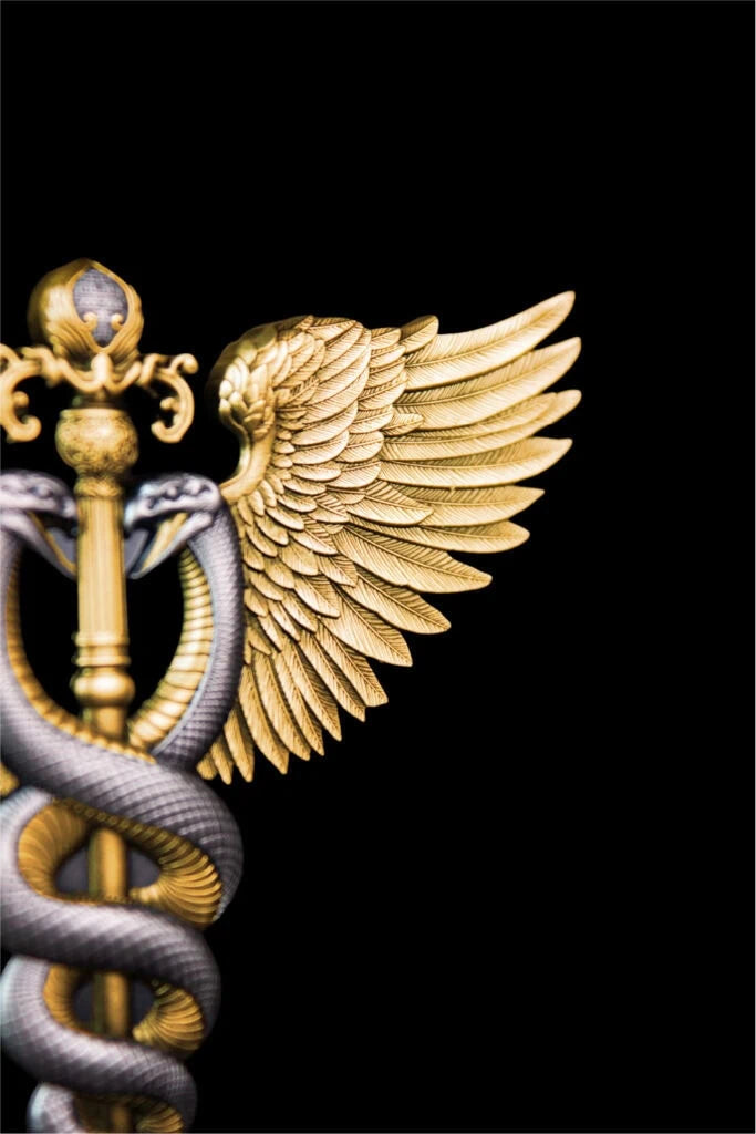 KOMSCO South Korea 2025 DIVINE WEAPONS Winged Staff 2.5 oz .999 Gilded Antiqued Silver Stacker