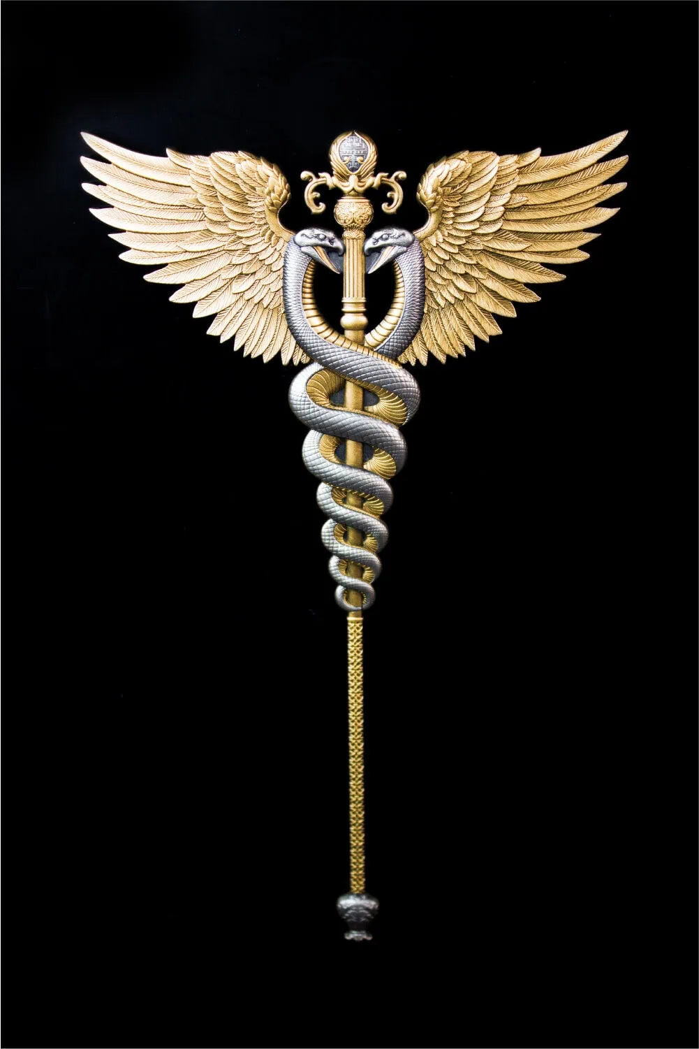KOMSCO South Korea 2025 DIVINE WEAPONS Winged Staff 2.5 oz .999 Gilded Antiqued Silver Stacker