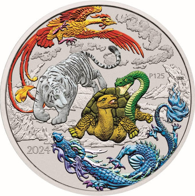 Australia 2024 $1 Chinese Myths and Legends - Four Guardians Hong 1oz .9999 Silver Carded Coloured BU Perth Mint