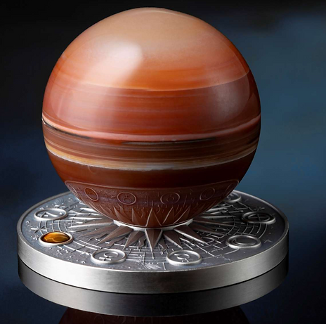 Ghana 2024 10 Cedis MARS Solar System 2 oz Antique Silver Coin Stand & Removable Carnelian Planet Mars