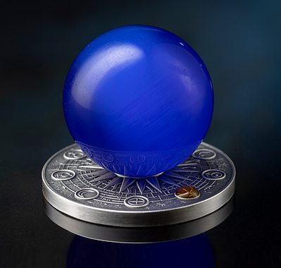 Ghana 2025 10 Cedis NEPTUNE Solar System 2 oz Antique .999 Silver Coin Stand & Removable Blue Cat's Eye Planet Neptune