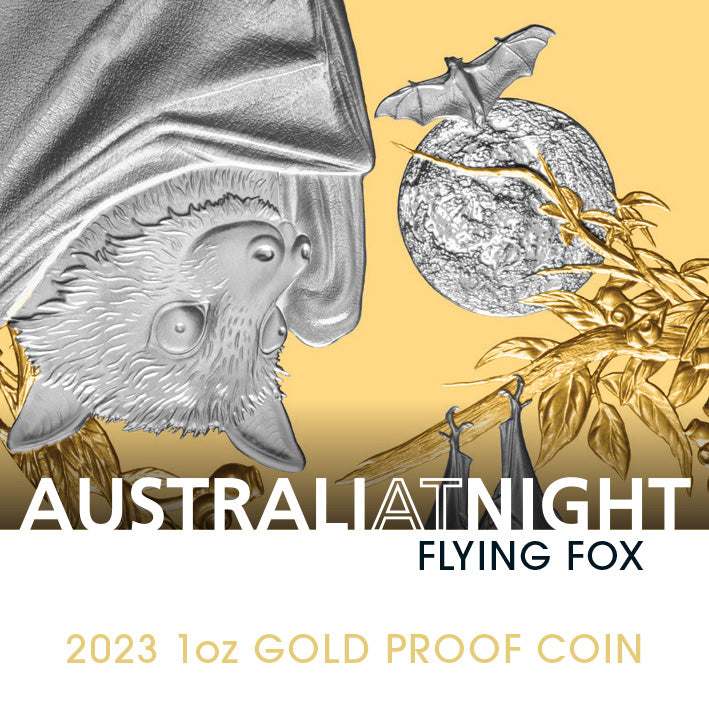 Niue 2023 $1 Australia at Night Flying Fox 1oz .9999 Gold Proof Coin 150 Mintage