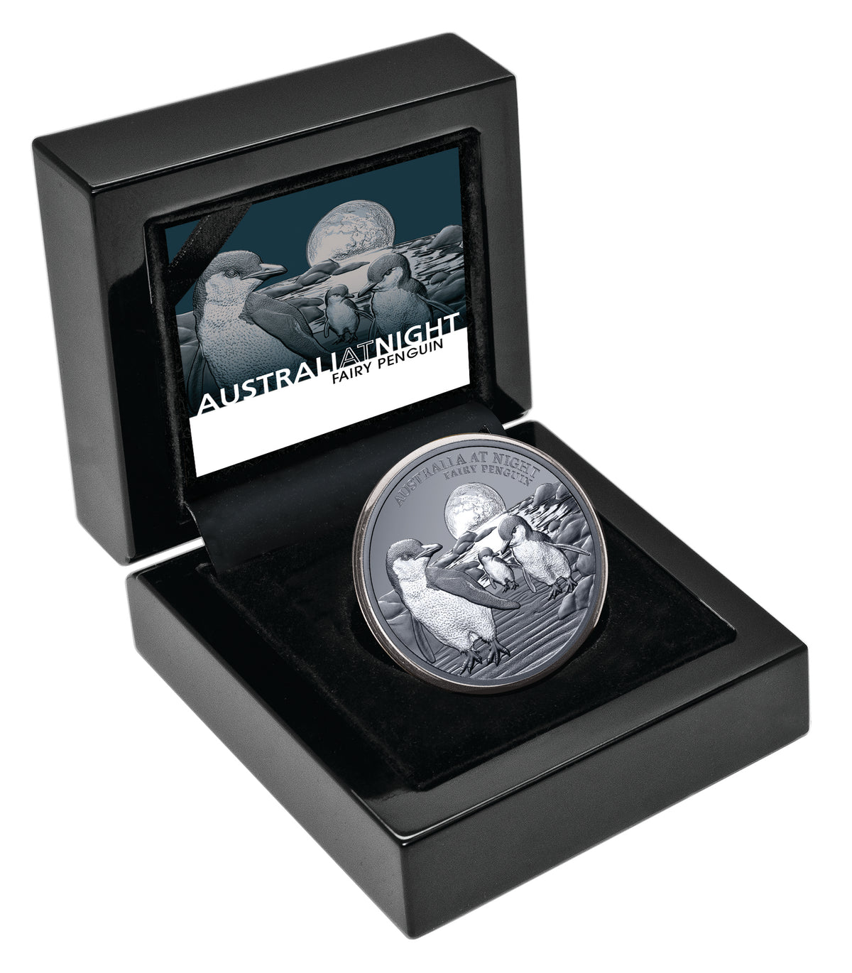 #111 CERTIFICATE Niue 2024 $1 Australia at Night Fairy Penguins 1oz Silver Black Proof Coin