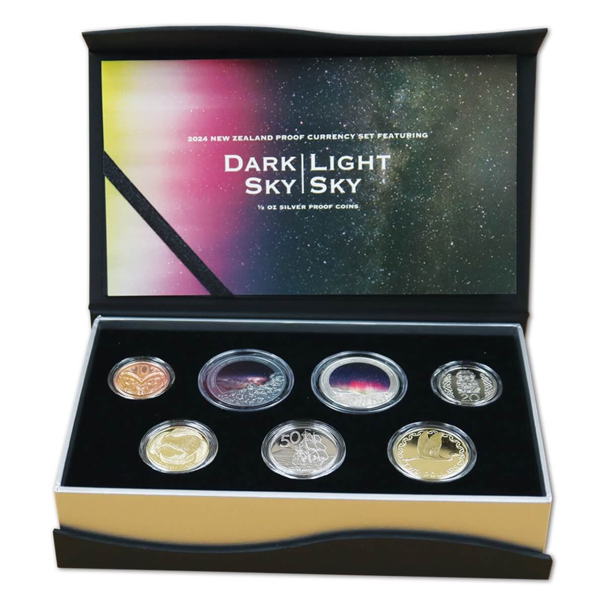 New Zealand 2024 $1 Dark Sky Light Sky 2 x 1/2 oz .999 Silver Colorized Proof Currency Set