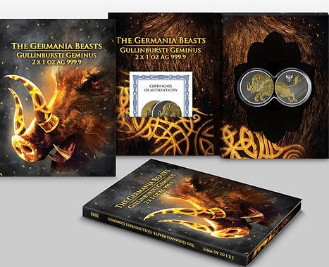 Germania Mint 2025 Germania Beasts: Gullinbursti Geminus 2 X 1oz .9999 Silver Gold and Black Edition