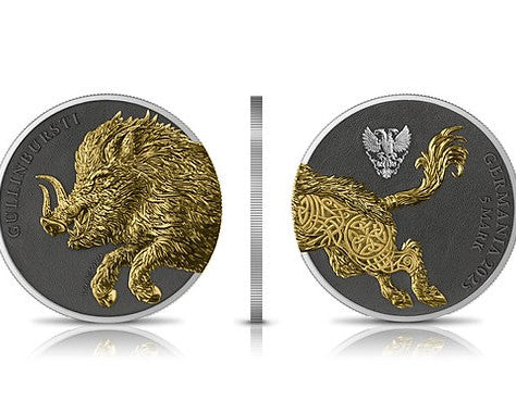 Germania Mint 2025 Germania Beasts: Gullinbursti Geminus 2 X 1oz .9999 Silver Gold and Black Edition