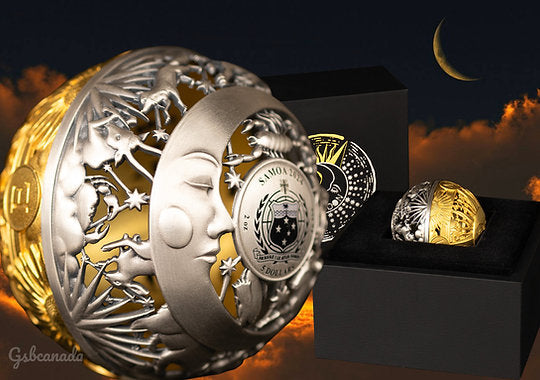 Samoa 2024 SUN AND MOON Filigree Spherical .999 2 Oz Silver Coin
