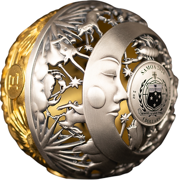 Samoa 2024 SUN AND MOON Filigree Spherical .999 2 Oz Silver Coin