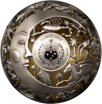 Samoa 2024 SUN AND MOON Filigree Spherical .999 2 Oz Silver Coin