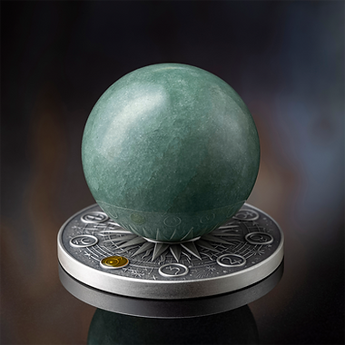 Ghana 2025 10 Cedis URANUS Solar System 2 oz Antique Silver Coin Stand & Removable Green Quartz Planet Uranus