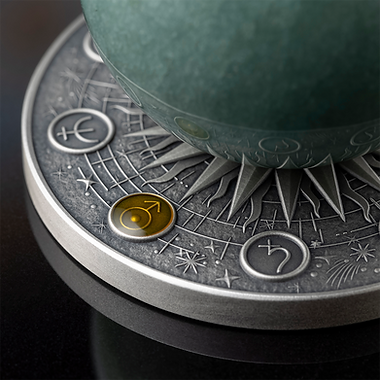 Ghana 2025 10 Cedis URANUS Solar System 2 oz Antique Silver Coin Stand & Removable Green Quartz Planet Uranus