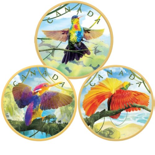 Canada 2022 $5 COLOURS OF PARADISE 3 x 1 oz Set Maple Leaf .9999 Holo Colourised .9999 Silver
