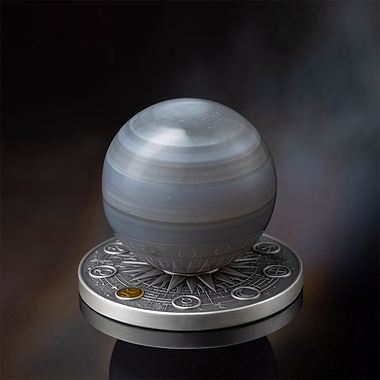 Ghana 2025 10 Cedis VENUS Solar System 2 oz Antique Silver Coin Stand & Removable Agate Planet Venus