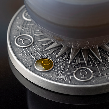 Ghana 2025 10 Cedis VENUS Solar System 2 oz Antique Silver Coin Stand & Removable Agate Planet Venus