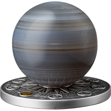 Ghana 2025 10 Cedis VENUS Solar System 2 oz Antique Silver Coin Stand & Removable Agate Planet Venus