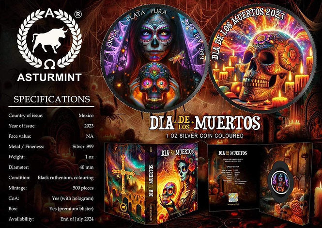 Mexico 2023 Libertad 1 Onza DIA de los MUERTOS 1oz .999 Silver Black Ruthenium