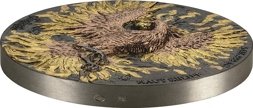 Decorative plate with a sunflower design on a metallic base