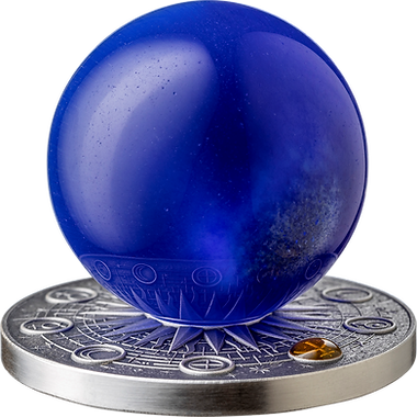 Ghana 2025 10 Cedis NEPTUNE Solar System 2 oz Antique .999 Silver Coin Stand & Removable Blue Cat's Eye Planet Neptune