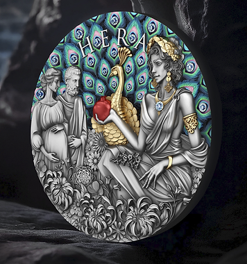 Niue 2025 $5 HERA - Divine Beauty Series - 2 Oz .999 Silver Coin with 23 x Aquamarine embedded Crystals