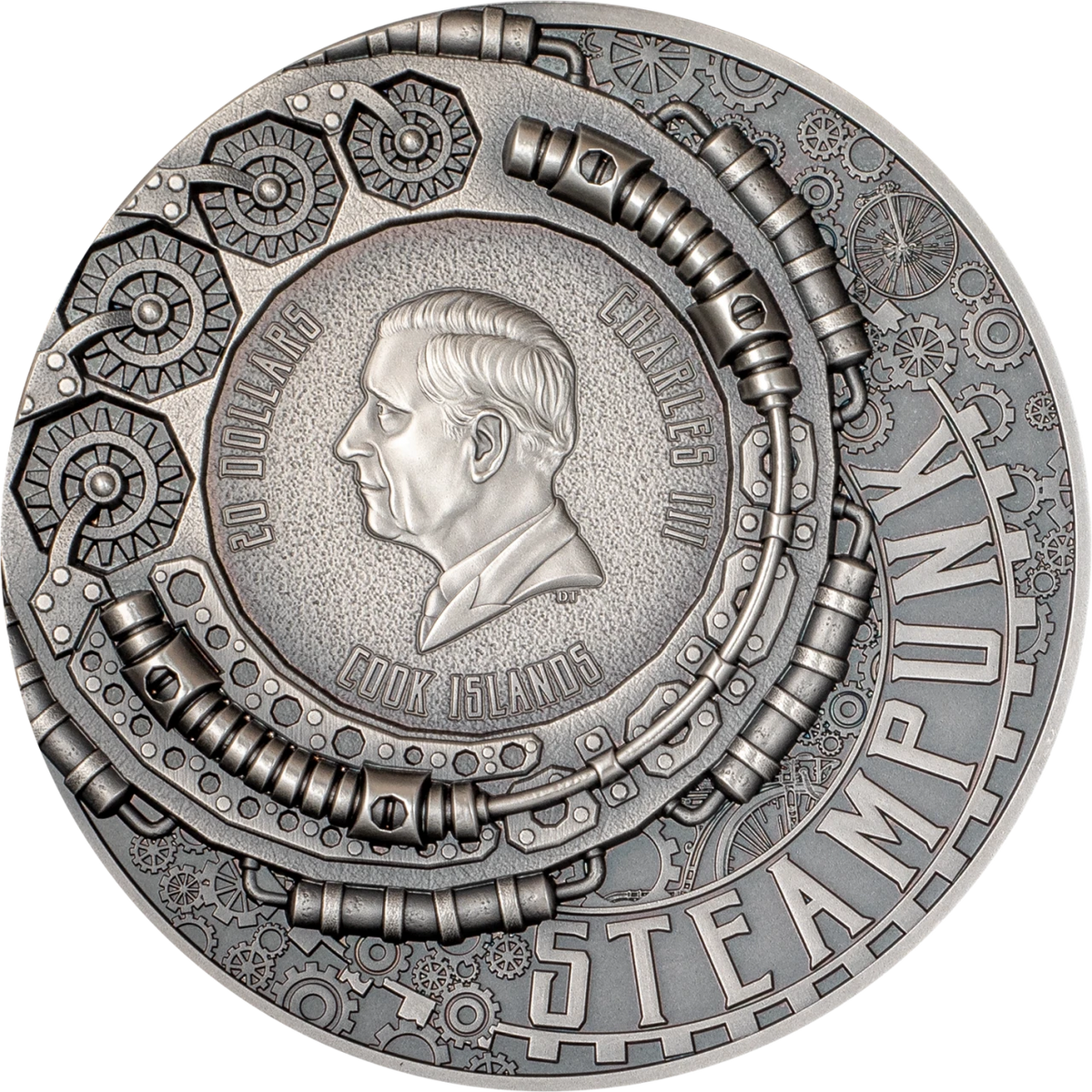 Cook Islands 2025 $20 AVIATION Steampunk 3oz .9999 Antique Silver Coin CIT Smartminting®
