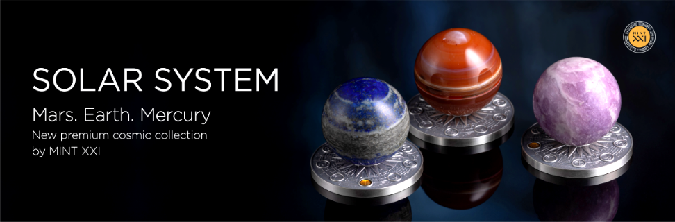 Ghana 2024 10 Cedis MARS Solar System 2 oz Antique Silver Coin Stand & Removable Carnelian Planet Mars