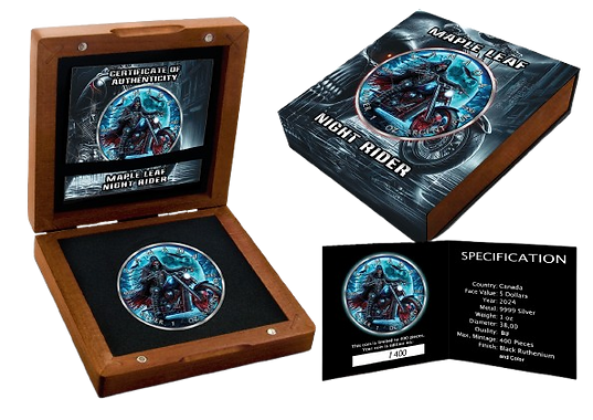 Canada 2024 $5 NIGHT RIDER Silver Coin 1 Oz .9999 Coloured from the Dark Riders Series