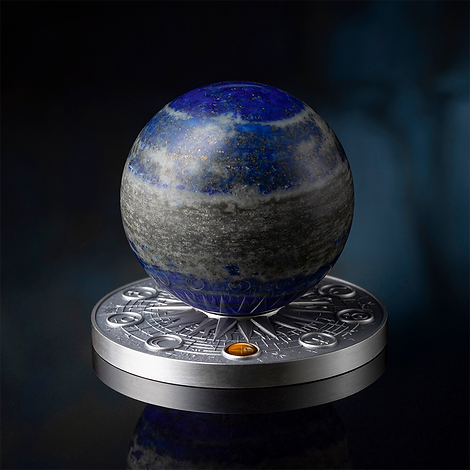 Ghana 2024 10 Cedis EARTH Solar System 2 oz Antique Silver Coin Stand & Removable Lapis Lazuli Planet Earth