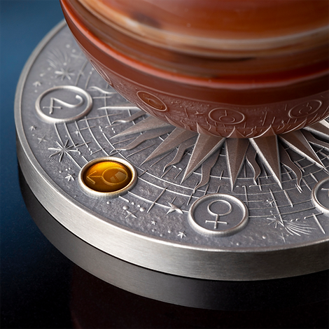 Ghana 2024 10 Cedis MARS Solar System 2 oz Antique Silver Coin Stand & Removable Carnelian Planet Mars