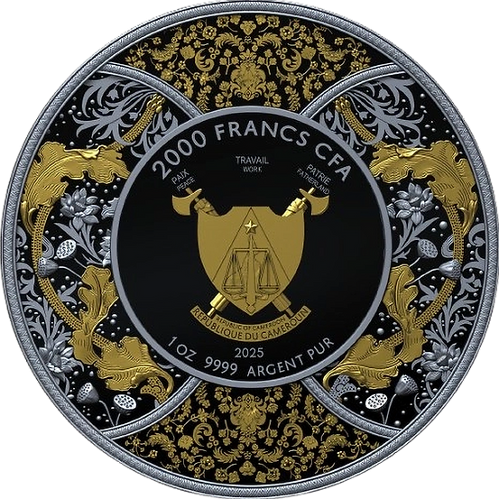 Cameroon 2025 2000 Francs CFA DURGA Rhuthenium Dark Gilded 1 oz .9999 Silver Coin