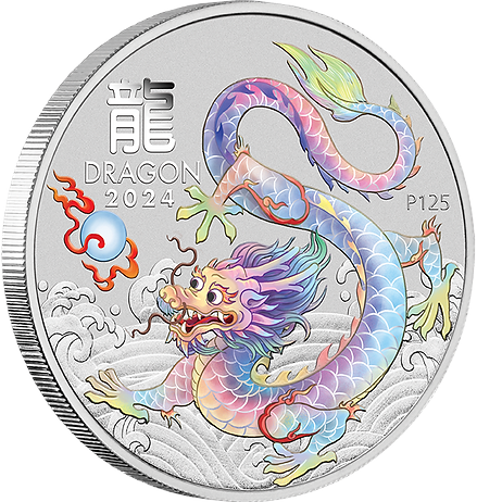 Australia Lunar Series III 2024 $1 Year of the White Dragon 1oz .9999 Silver in Card ANDA Edition Perth Mint
