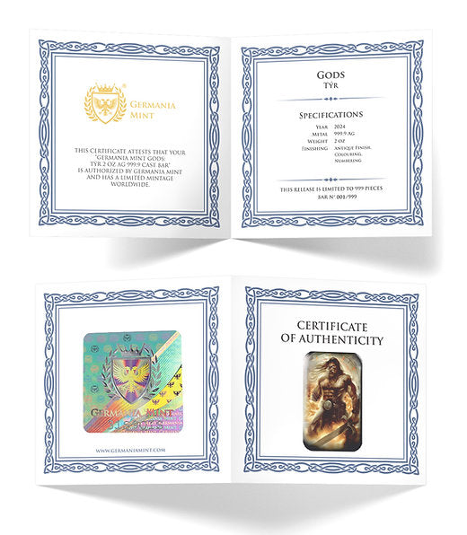 Germania Mint 2024 Gods: Tyr 2 oz Ag 999.9 Cast Bar