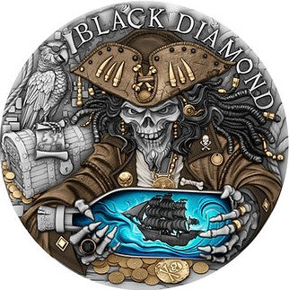 BACK ORDER Niue 2025 $5 BLACK DIAMOND - Pirate Treasure 2oz High Relief .999 Antique Silver Coin