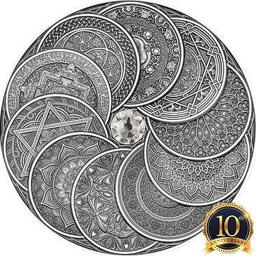 Fiji 2024 $10 Special Edition Mandala Art 10th Anniversary 5 Oz High Relief Silver
