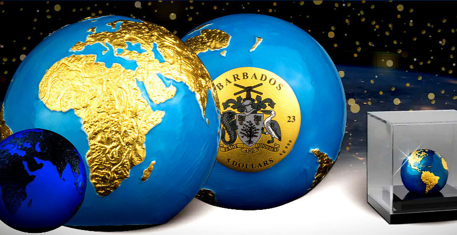 Barbados 2023 $5 BLUE MARBLE Glow in the Dark Planet Earth 3 Oz Silver Coin