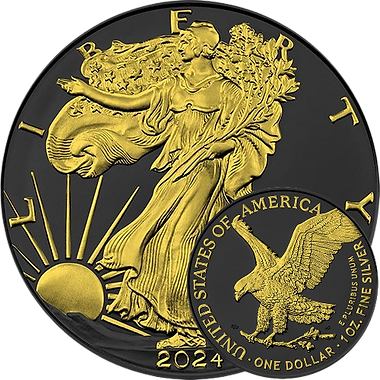 United States of America USA 2024 $1 AMERICAN EAGLE Gold & Black Platinum 1 Oz Silver Coin