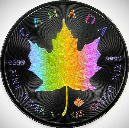 Canada 2023 $5 Maple Leaf Rainbow Holo Limited Edition 1 Oz 999.9 Silver Coin