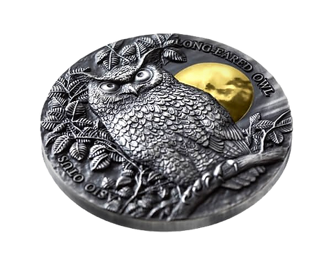 Niue 2019 $5 Long-Eared Owl Wildlife in the Moonlight 2 oz Silver