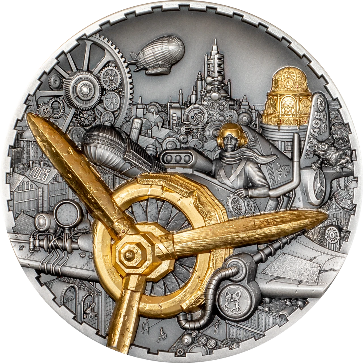 Cook Islands 2025 $20 AVIATION Steampunk 3oz .9999 Antique Silver Coin CIT Smartminting®