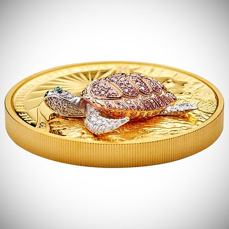 Australia 2024 $2500 The Jewelled Turtle -Masterpieces Series 10oz .9999 Gold Proof with Argyle Pink Diamonds™ Coin Perth Mint