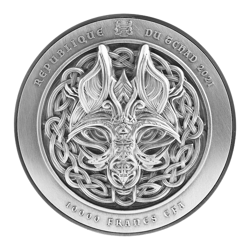 Republique du Tchad 2021 10000 Francs Binding of Fenrir 2 Oz Antiqed Silver 11.5 oz Copper Coin