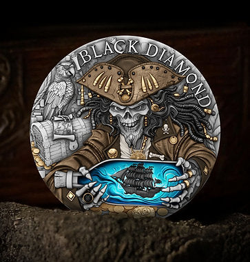 BACK ORDER Niue 2025 $5 BLACK DIAMOND - Pirate Treasure 2oz High Relief .999 Antique Silver Coin