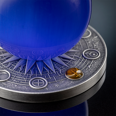 Ghana 2025 10 Cedis NEPTUNE Solar System 2 oz Antique .999 Silver Coin Stand & Removable Blue Cat's Eye Planet Neptune
