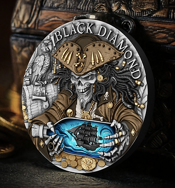 BACK ORDER Niue 2025 $5 BLACK DIAMOND - Pirate Treasure 2oz High Relief .999 Antique Silver Coin