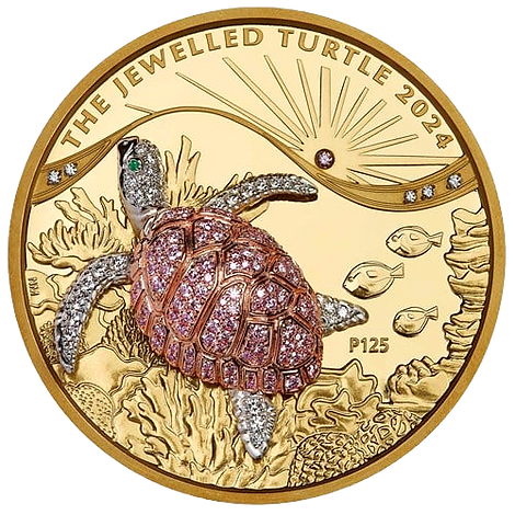 Australia 2024 $2500 The Jewelled Turtle -Masterpieces Series 10oz .9999 Gold Proof with Argyle Pink Diamonds™ Coin Perth Mint
