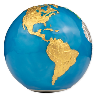 Barbados 2024 $5 BLUE MARBLE Planet Earth HUGE 5 Oz .999 Coloured Antique Silver Coin Glow in the Dark