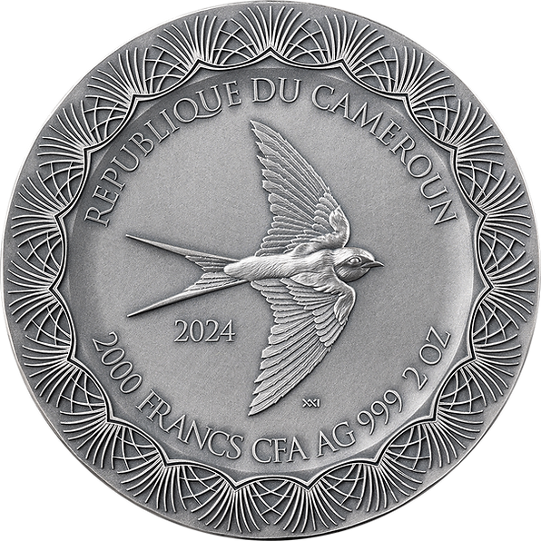 Cameroon 2024 2000F Eros and Psyche Celestial Beauty 2 oz Antiqued Silver Coin